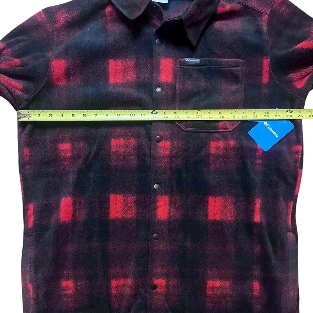 Columbia Mens Large Tall Steens Mountain Fleece Shirt Jacket Red Plaid Red Black